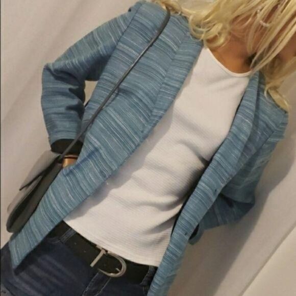 Vtg 80's Nicola Blue Striped Boyfriend Single Breasted Button Down Blazer Sz 12 - Picture 14 of 14